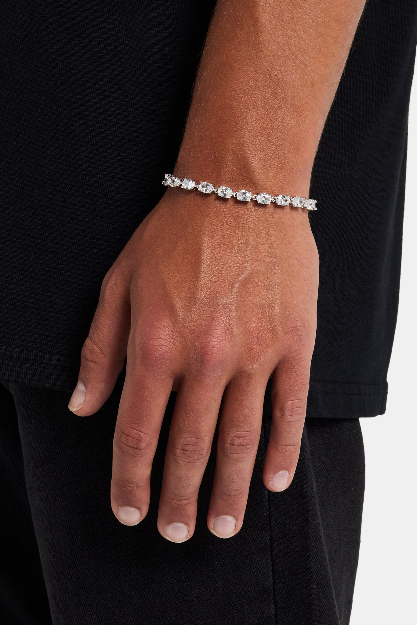 Unisex Adjustable Tennis Bracelet – Stainless Steel With Black Cubic Zirconia (CZ)